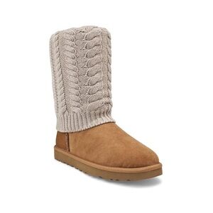 UGG Chestnut and Cream Cable Knit Boots